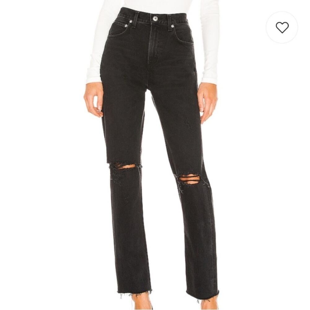 AGOLDE Cherie High Rise Distressed Straight Jean Black Size 24